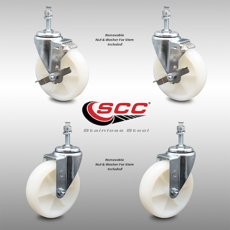 Service Caster 5 Inch SS Nylon Wheel Swivel 10mm Threaded Stem Caster Brakes SCC, 2PK SCC-SSTS20S514-NYS-M1015-2-TLB-2